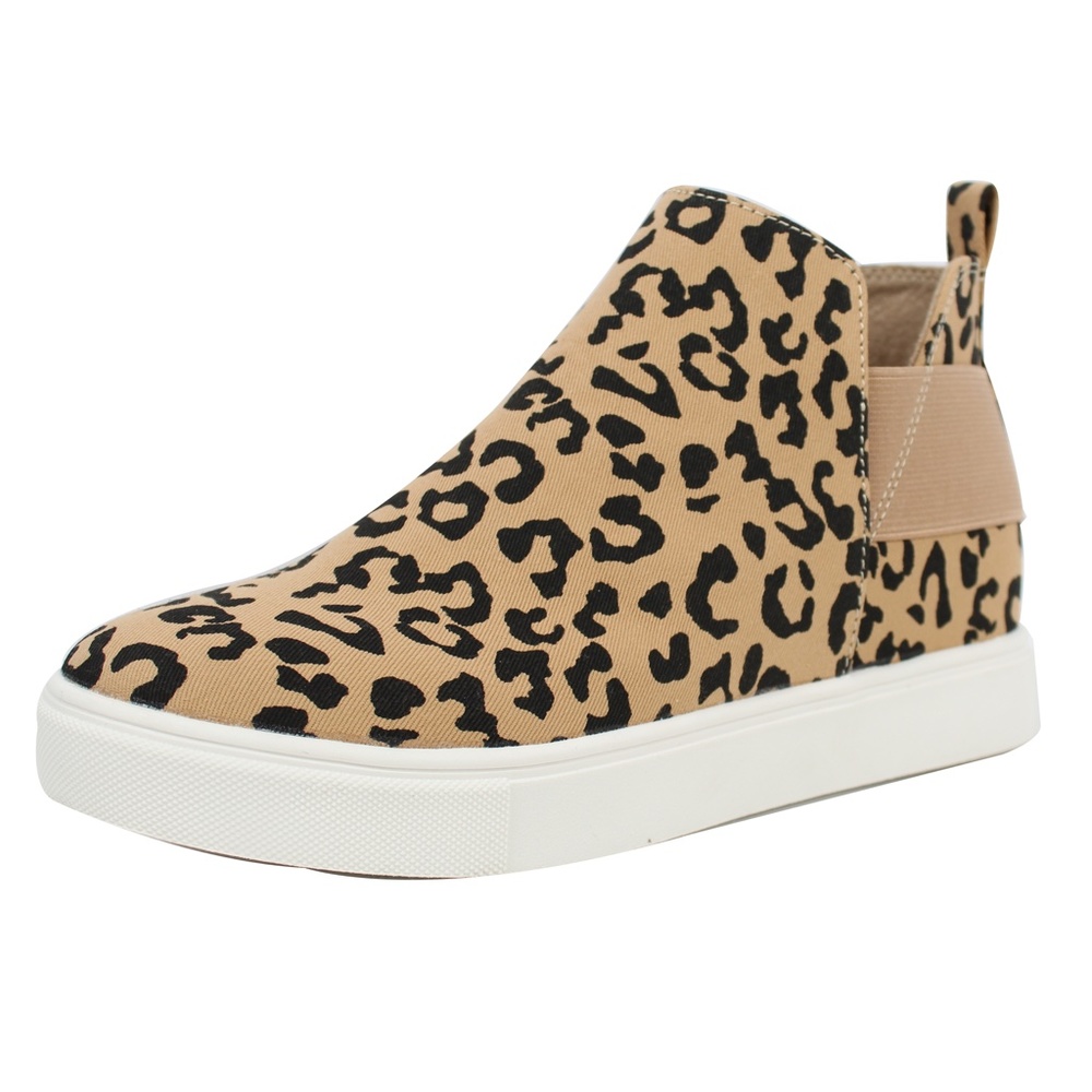 Tan Leopard Hidden Wedge Rubber Sole Sneaker - Picture 2 of 5